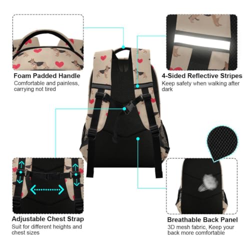 Kids German Shepherd Backpack for Boys Girls School Bags | Elementary Middle, Travel Daypack Lightweight Waterproof with Reflective Strip - color: German Shepherd Dog Heart
