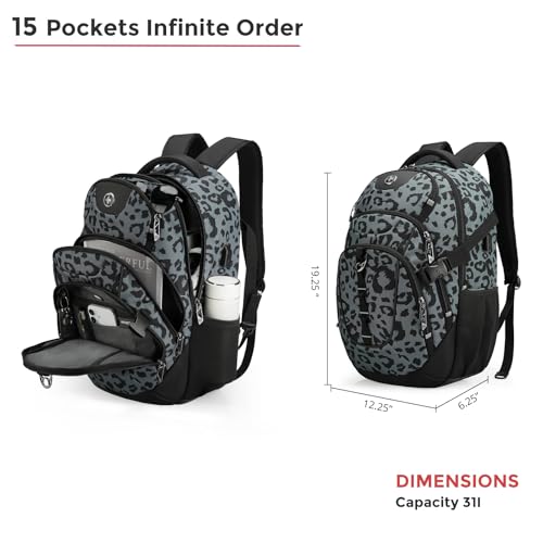 Swissdigital Laptop Backpack, Gray Leopard | USB Charging Port, Travel Backpack, 31l Capacity, For Men - color: Gray Leopard