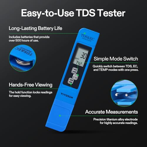 VIVOSUN Digital pH Meter TDS EC Meter for Water 0.01 Accuracy Hydroponics | ±0.01 pH Accuracy, ATC, Auto Calibration, LCD Display, Hold Function, for Hydroponics Aquarium Pool Drinking, UL Certified - color: Yellow+Blue