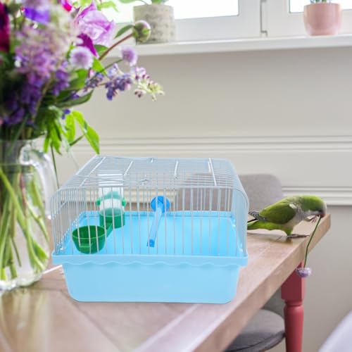 Toddmomy Portable Bird Cage with Perch Food Box Water Dispenser Spacious Travel Carrier for Parrots Lovebirds Small Birds 9.29X6.57X6.29 Inches - color: Blue