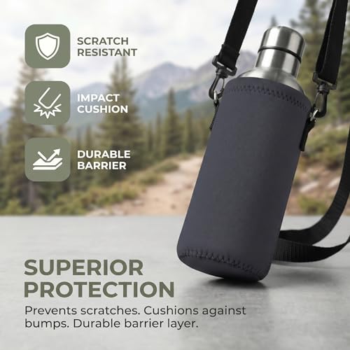 Neoprene 500ML/750ML/1000ML Water Bottle Bag Carrier, Portable Insulated Bottle Sling Holder Case Pouch with Adjustable Shoulder Strap for Men Women Walking Hiking Running - color: Dark Gray, size: 750ML