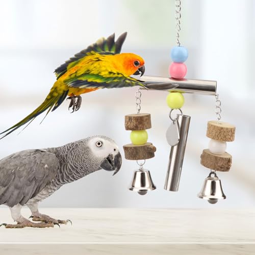 Hypeety Stainless Steel Bird Bells Parrot Hanging Bell Toy for Bird Parrot Macaw African Greys Amazon Cockatoo Parakeet Cockatiels Birds Cage Accessories (Silver) - color: Silver