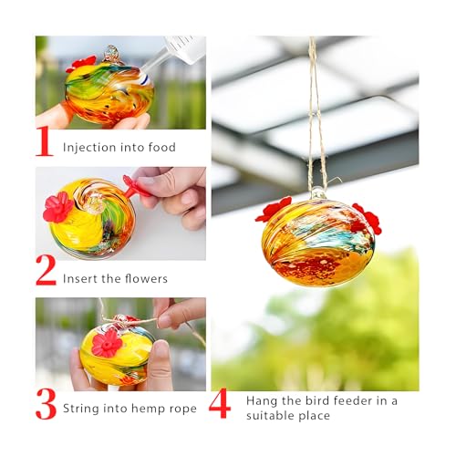 Glass Bird Feeder with Flower Decoration – Hanging Outdoor Bird Feeder for Garden, Patio,Backyard(Blue) - color: Blue