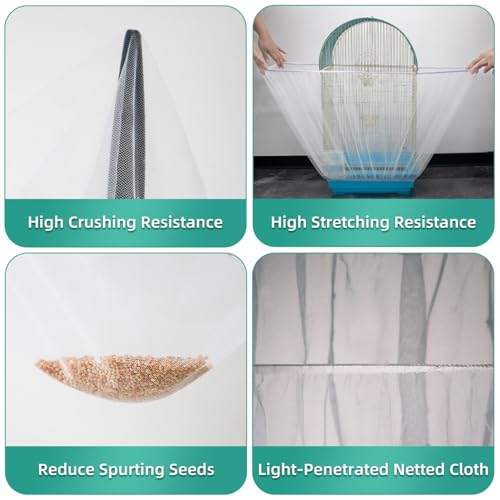 Bird Cage Seed Catcher, Seed Catcher Guard Net Cover, Parrot Nylon Mesh Net Cover, Universal Soft Airy Cage Net Stretchy Skirt for Round Square Cages (Solid-White, 15.7" x87") - color: Solid-white, size: 15.7" x87"