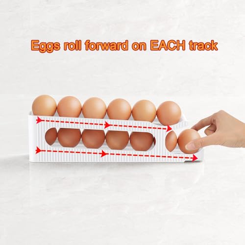 Egg Holder for Fridge, 2 Tiers, Egg Roller for Eggs 12 Count | Auto Rolling Egg Storage Organizer for Refrigerator, Slim Space Saving Container, Dispenser - size: 2 Tiers