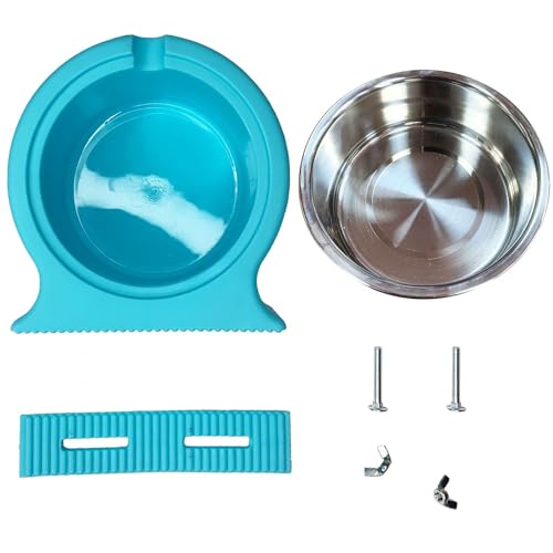 kathson 2 Pack Crate Dog Bowl Removable Stainless Steel Water Food Bowl Hanging Pet Cage Coop Cup for Rabbit Cat Puppy Bird Bunny Small Animals