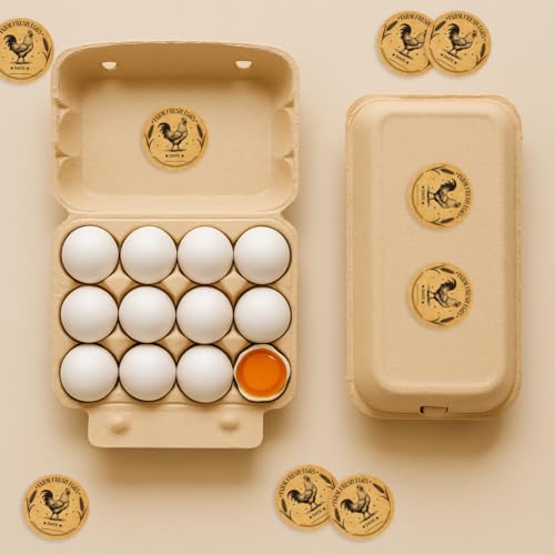 320 Pcs Farm Fresh Eggs Carton Labels, 2 Inch Round Kraft Paper Style Unwashed Eggs Labels Self-Adhesive Egg Packaging Stickers for Chicken Egg Box Container Farm Supplies - color: Kraft Paper Style