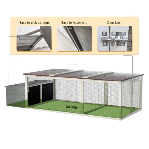 Large Chicken Coop Outdoor Wooden Chicken House with Run and Nesting Box, Walk-in Poultry Cage with Weatherproof Asphalt Roof, Secure Hen House Animal Cage for Backyard Farm Chickens Ducks Rabbits - color: color 3, size: 85.6"L x 38.6"W x 23.2"H