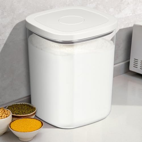 TBMAXS Airtight Rice Container 20 Lbs, Clear PET Plastic Food Storage Container Bin For Flour Sugar, Dry Food Holder with Easy Locking Lid for Kitchen Pantry Organization and Storage