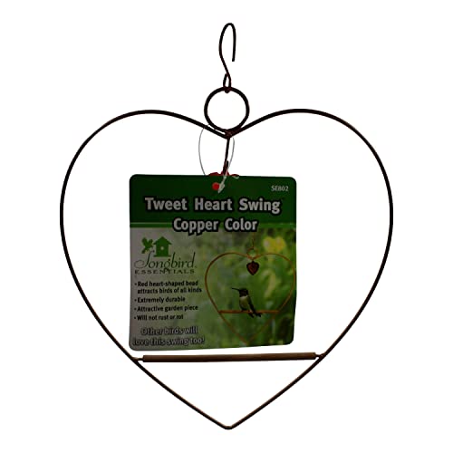 Tweet Heart Hummingbird Swing - Copper - Wooden Dowel | Decorative Jewel Heart - Hummingbirds Guard Their Feeder - Copper Finish Frame - color: Copper