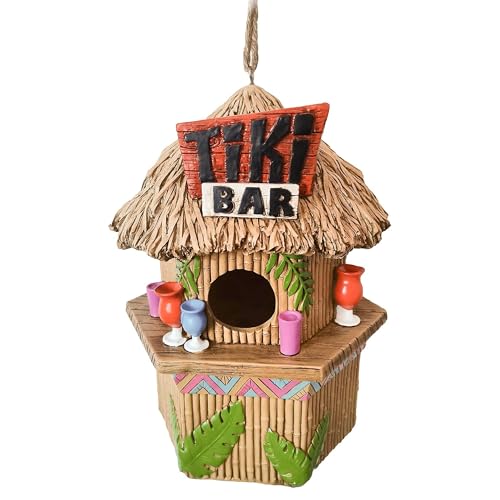 Spoontiques - Birdhouse - Garden Décor - Decorative Bird House for Yard and Garden Decoration - Hanging Novelty for Outdoor Patio - Tiki Bar Birdhouse - color: Tiki Bar