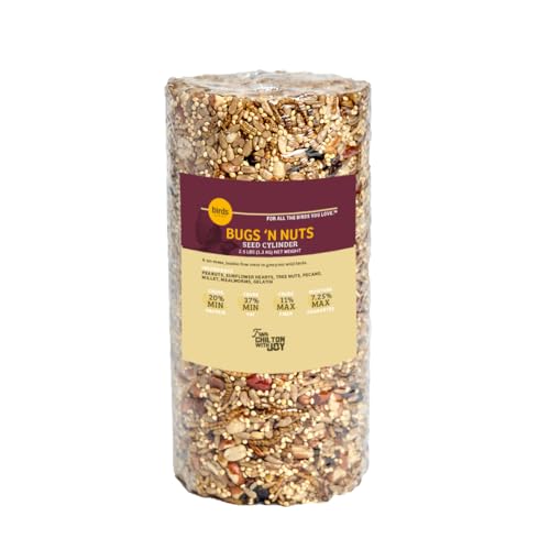 Birds Choice Bugs 'N Nuts Cylinder Seed | Wild Bird Food with Insects & Fruit | High-Energy Mix of Sunflower Hearts, Peanuts, Mealworms & Tree Nuts | High Protein & Bird Feed | 2.5 lbs | High-Energy Mix of Sunflower Hearts, Peanuts, Mealworms and Tree Nut