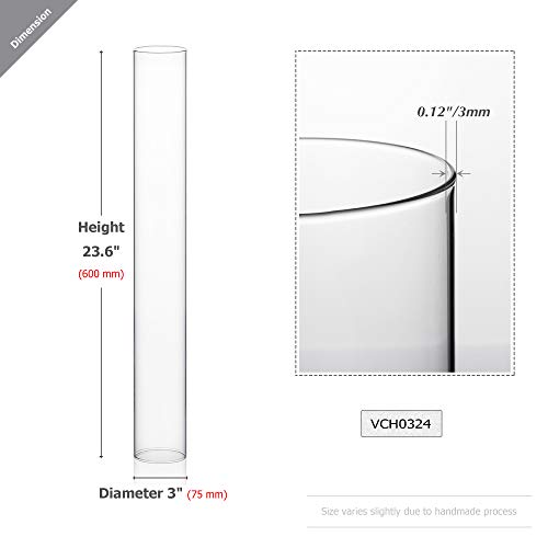 WGVI Hurricane Candle Holder Sleeve, Wide 3", Height 24", Clear Glass Cylinder Candleholder, Chimney Tube, Open Ended Candle Shade, 6 Pieces Bulk - size: 3"x24"H