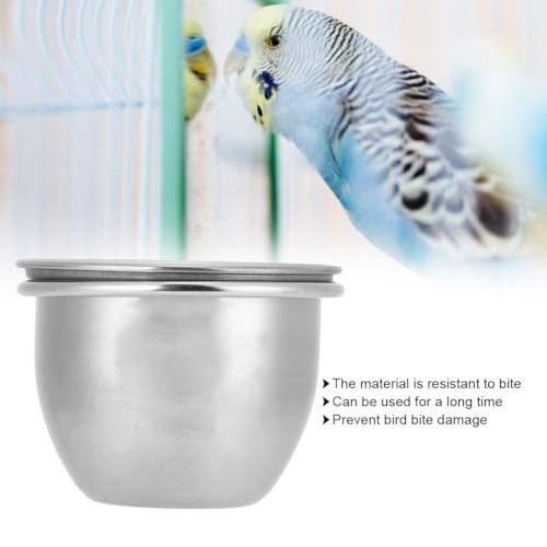 Stainless Steel Bird Feeding Dish Cups, Bird Feeder Birds Food Dish Parrot Feeders Water Cage Bowls with Clamp Holder(7.5cm)