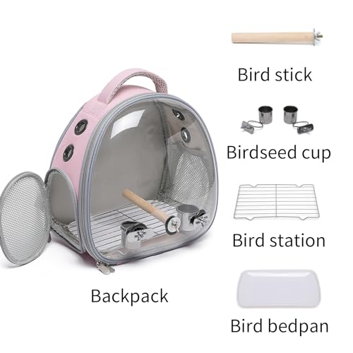 Portable Travel pet Backpack Carrier Hamster Bag Guinea Pig Bird Small Dog cat Turtle Carrier Rabbit Cage Squirrel Bearded Dragon Breathable Hangbag (Pink+Accessories) - color: pink+accessories