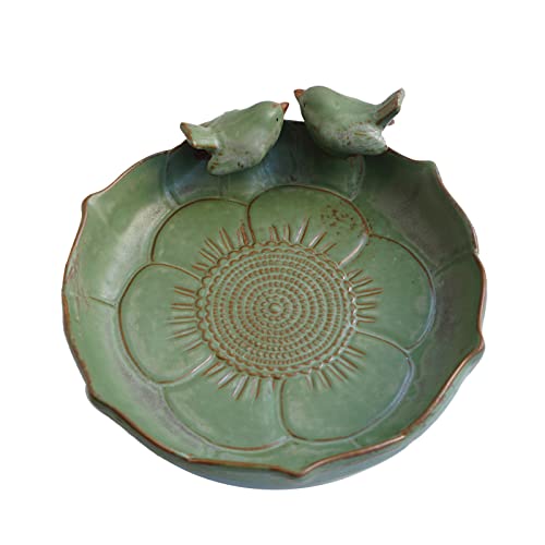 Moss Green 9.45 Inch Ceramic Heavy Duty Wild Bird Bath Bowl or Feeder for Outdoor Garden, Bowl Only - color: Cyan