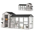 PawHut 147" Extra Large Chicken Coop Wooden Hen House for 8-10 Hens Gray | Outdoor Poultry Hutch with Run, Removable Tray, Nesting Box, Ramp for Duck Rabbit, Ventilated Windows
