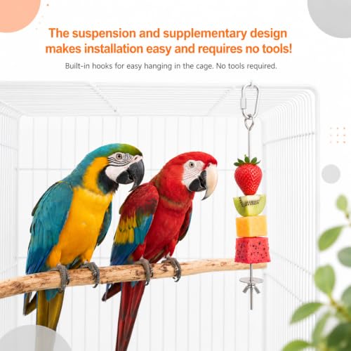 2 PCS Bird Cage Holder Bird Foraging Toys Fruit Birds Feeder | Stainless Steel Hanging Vegetable Fruit Feeder Parrot Fruit Vegetable Skewer for Parakeet Budgie Macaw