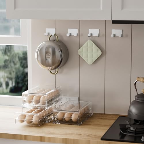 BPA Free Stackable Egg Container - 18 Egg Refrigerator Organizer with 2 Kitchen Hooks, Clear - style: Modern+Simple
