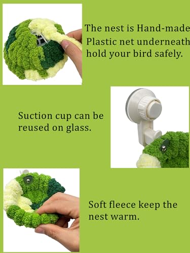 Portable Suction Cup Bird Perch Nest for Travel Car Window Glass, Warm Bird Sleeping hut Snuggle Bed for cage (Green Combo, S) - size: S
