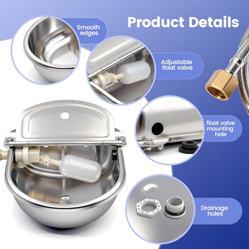 Automatic Dog Water Bowl Dispenser Outdoor, Wall Mountable | Heavy Duty 304 Stainless Steel Auto Waterer, Auto Refill, Drain Hole for Easy Cleaning, Fits Dogs, Cats, Poultry & Livestock