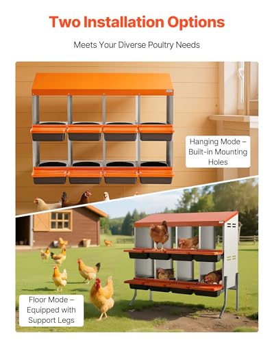 VEVOR Chicken Nesting Boxes, 8 Compartments, with Support Legs, Easy Egg Collection, Galvanized Steel and High-Strength Plastic, Roll Away Nesting Boxes for Chickens and Hens Laying Eggs, Orange - size: 41.7"L x 20.7"W x 39.0"H