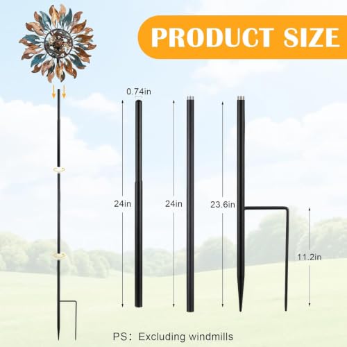 Matte Black 72" h Replacement Pole for Large Wind Spinner, Windmill Replacement Parts, Three-Part Composition, 22mm Thicker Tube, Easy Assembly for Large Metal Wind Spinner (2 Prongs Base) - color: Matte Black, style: 2 Prongs Base