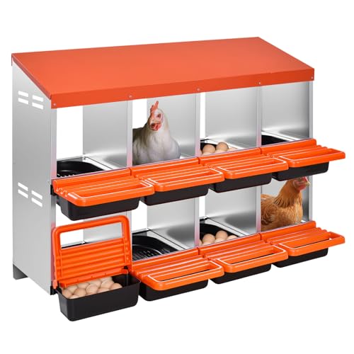 VEVOR 2 Tiers Chicken Nesting Boxes, 8 Compartments, Metal Egg Laying Boxes with Protective Collection Lids, Roll Out Nesting Box, Easy to Assemble, Ideal for Hens, Ducks, Chickens, and Other Poultry - size: 41.7"L x 20.6"W x 31.4"H