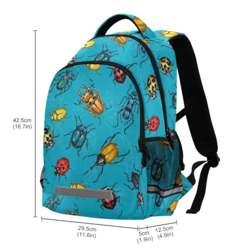Kids Beetles Bugs Backpack for Boys Girls School Bags | Elementary Middle, Travel Daypack Lightweight Waterproof with Reflective Strip - color: Beetles Bugs