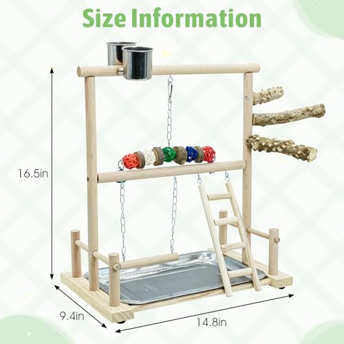 kathson Bird Play Stand Parrot Perch Stand Natural Wood Bird Playground Playstand for Cockatiel Conures Parakeet Parrots Budgie Lovebird Finch Small Birds