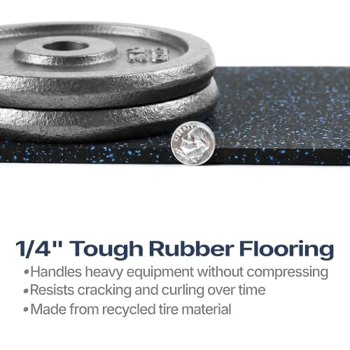 Flooring Inc's 1/4" Thick Tough Rubber Flooring Roll | Flexible Recycled Rubber Floor Mats for Home Gym | Heavy Duty Rubber Mat for Home Gyms, Sheds, Horse Stall Mat or Trailer - color: Blue, size: 72"L x 48"W x 0.3"Th