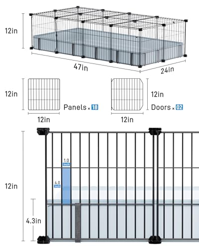 BUCATSTATE Guinea Pig Cages with Floor Mat, 20 Panels Guinea Pigs Playpen with Top Cover, Metal Rabbit Cage Indoor for Hedgehogs, Quail, Chickens (47" L x 24" W x 12" H) - style: 47"x24"x12" (LxWxH)