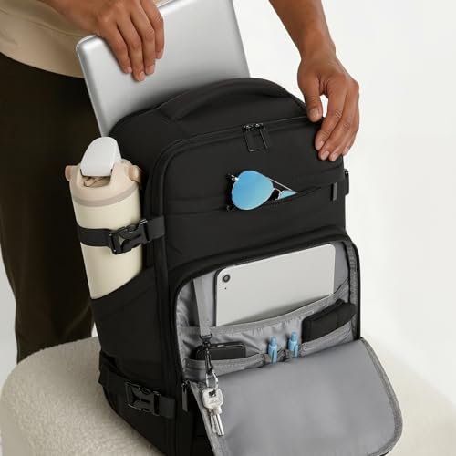40L Travel Backpack for Women & Men: Flight Approved Carry On Backpack, TSA Personal Item Bag with Water Bottle Pocket, Weekender Essentials Backpacks fits 17" Laptop - Black - color: Black, size: X-Large