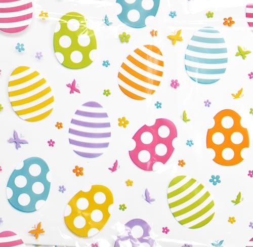 Large Easter Cellophane Basket Bags 10 Pack, Clear Treat Wrap Bags 24 x 30 Inch with Colorful Egg Print and Twist Ties, Jumbo Plastic Gift Wrap for Candy, Party Favors, Holiday Baskets