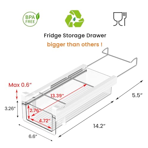 Fridge Organizer Drawer, Clear Plastic Fridge Organizer Bins, Add on Refrigerator Drawer,Fridge Storage Container Under Shelf Holder for Fruit, Vegetable, Meat, Cheese, Easy to Install-M - color: M