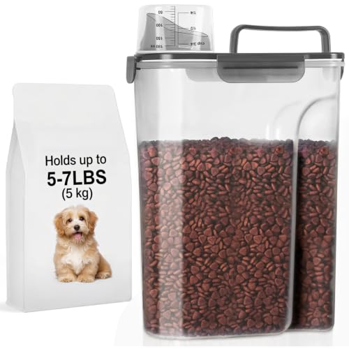 LEAWALK 5-7Lbs Dog Cat Food Storage Container with Upgraded Large Nozzle BPA-free, 4 Snap Seals Plastic Pet Food Storage Containers with Handles (Clear Black, 5L-1pack) - color: Clear Black, size: 5L-1pack