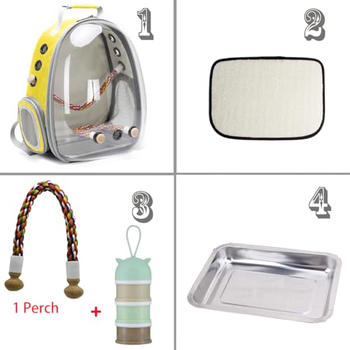 Bird Traval Carrier Cage, Clear Space Capsule Astronaut Backpack to Carry Parakeet Cockatiel Parrot with Metal Tray Wood Perch Bird Feeder, Vet Transport School Bag - color: Yellow
