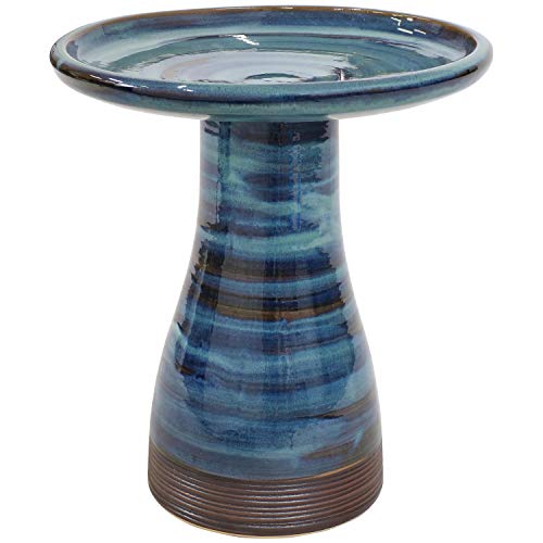 Sunnydaze Ceramic Bird Bath for Outside, Hand-Painted, 21” H, Galaxy Blue | UV & Frost-Resistant, 1 Gal Water Capacity, 2-Piece Assembly, Colorful Outdoor Accent, Outdoor Bird Bath, Ceramic Birdbath - color: Galaxy Blue