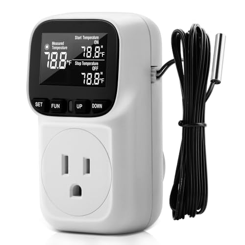 Diymore Digital Plug in Thermostat Outlet Temperature Controller Electric Digital Thermostat Heating Cooling Mode Timer Socket 120V Heating Cooling Control 110V 15A Celsius Fahrenheit Display, White - style: Modern