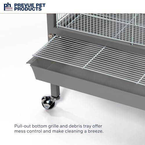 Prevue Pet Products Charming Aviary Jumbo Flight Cage - Large Metal Bird Cage with Rolling Stand, Perches, Feeders & Toy Bar, Ideal for Parakeets, Cockatiels, Lovebirds, Small & Medium Birds - Grey | Large Metal Bird Cage with Rolling Stand, Feeders & Toy