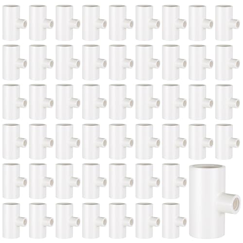50 Pack Chicken Waterer PVC Tee Fittings | Fully Automatic 1/2" Slip x 1/2" Slip x 1/8" FPT white Tee Fittings for Threaded White Chicken Water Cups