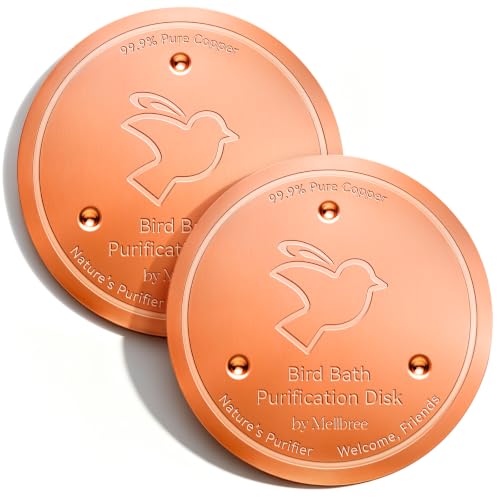 Mellbree 2-Pack Bird Bath Copper Disc, 0.6mm Reinforced 99.99% Pure Copper Cleaning Disk with Triple-Point Support for Physical Safe Clean Water All-Season, Universal Fit for Outdoor Birdbaths, Bowl - color: Copper Bird