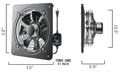 12 Inch 720 CFM Wall Window Mount Exhaust Fan, 1460 RPM Adjustable Speed Industrial Vent Fan