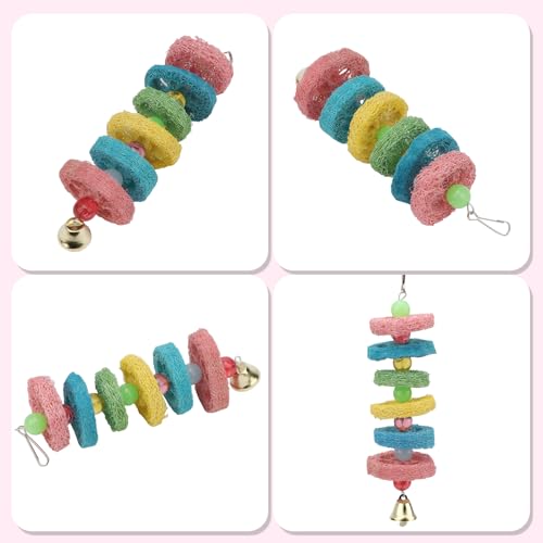 Hypeety Bird Toys Parrot Hanging Chew Toys Natural Colorful Loofah Shred and Preen Swing Bird Bell Cage Parrot Toys - color: Loofah Shred Toy