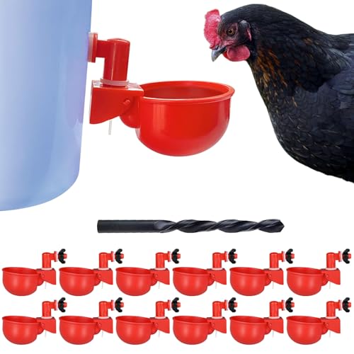 Chicken Waterer Cups | Automatic Large Chicken Water Feeder for Chicks, Quails, Goose, Bunny and Birds | Poultry Waterer - BPA Free & Easy to Clean (12 Pack)