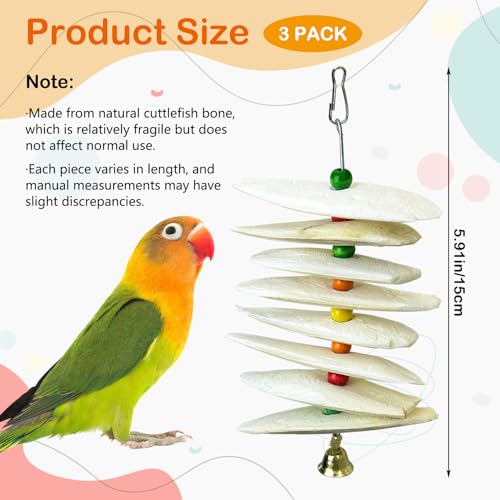 3 Pack Bird Chewing Toy Cuttlebone,Parrot Toy Bird Beak Grinding Stone Parakeet Cage Accessories for Small & Medium Budgies Lovebirds Cockatiels (Flake,8 Per Skewer) - size: 8 Flake-like