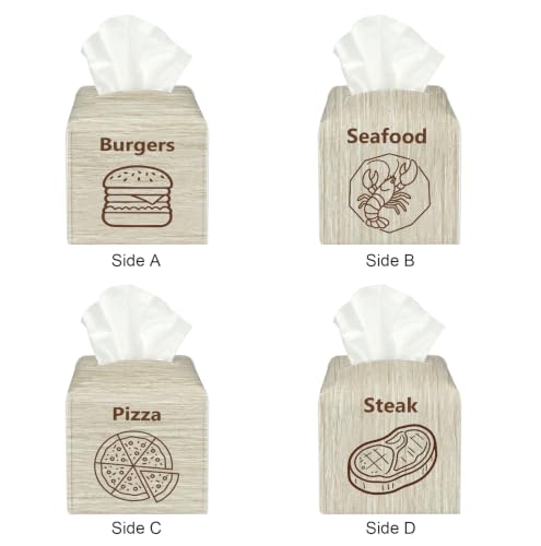 Wood Grain Food Art Tissue Holder,Rustic Kitchen Decor Gift | 4-Sided Unique Line Art Food Surface 5.2Inch PU Tissue Box Cover,Dining Room Decor Gift, Cafe Restaurant Decor Present - color: White Decoration Theme-10