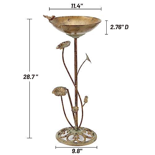 11.4" W x 28.5" H Cast Iron Pedestal Bird Bath, Bird Baths for Outdoors | Bird Bath for Outside Vintage Metal Bird Bath Garden Yard Decoration - color: Vintage Gold-A