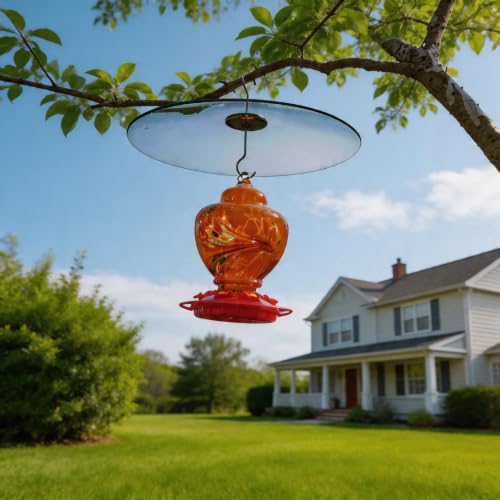 13" Large Glass Rain Cover for Bird Feeder, Clear Weather Guard Dome Shield | Stainless Hooks & Shatterproof Squirrel Baffle, Dual Use on Shepherd Pole or Hook Hanging, Bird House Protector, Dia. 33cm - color: Clear, size: 1PC/Pack
