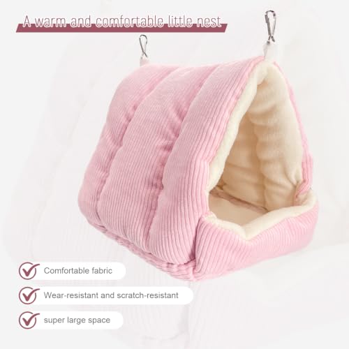 Bird Nest, Winter Warm Bird House and Bird Bed for Cage with Soft Plush Hanging Hammock & Hut Tent, Hideaway Sleeping Nest for Budgies, Parakeets, Cockatiels (Rose) - color: Rose